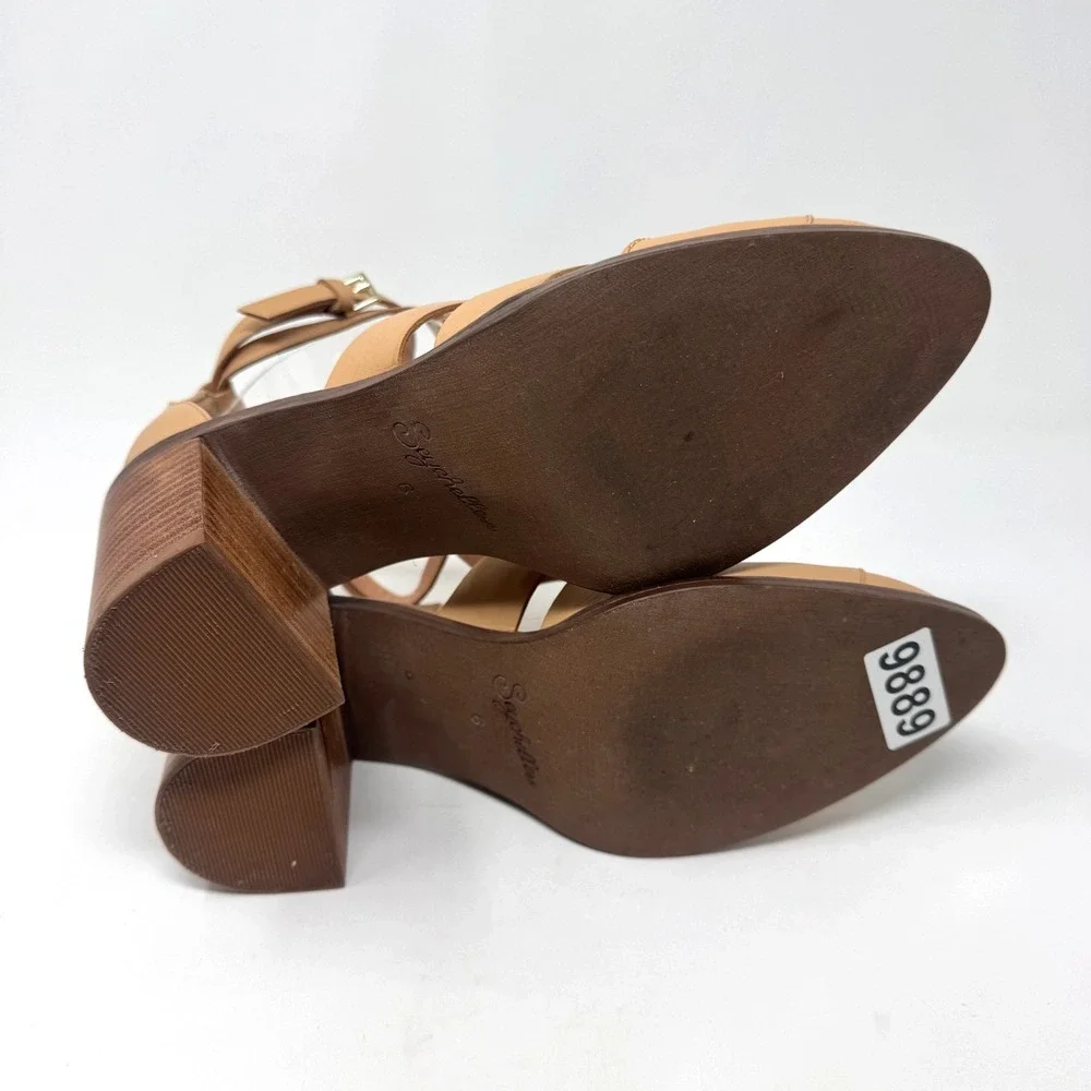 Seychelles Sandals Womens 6 Tan Leather Strappy Block Heel Ankle Strap Neutral - Picture 8 of 8